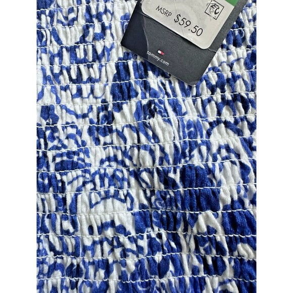 Tommy Hilfiger Womens Fontaine FloralPrint Smocked Cotton Tank Top BlueWhite XXL - Picture 8 of 10